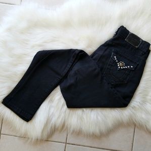 Skinny Black Jeans with Rhinestones around Pockets